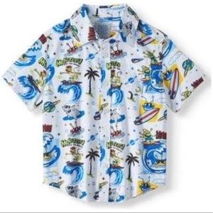 Kids Boys Vacation Hawaiian Shark Surf Shirt Sz 10
